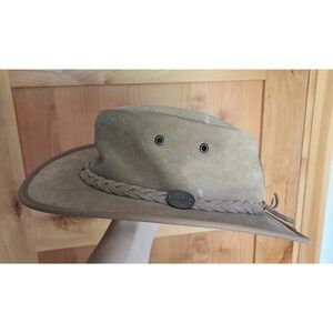 Barmah Australia Tan Suede Packable Squashy Cowboy Hat Crocodile Dundee MEDIUM